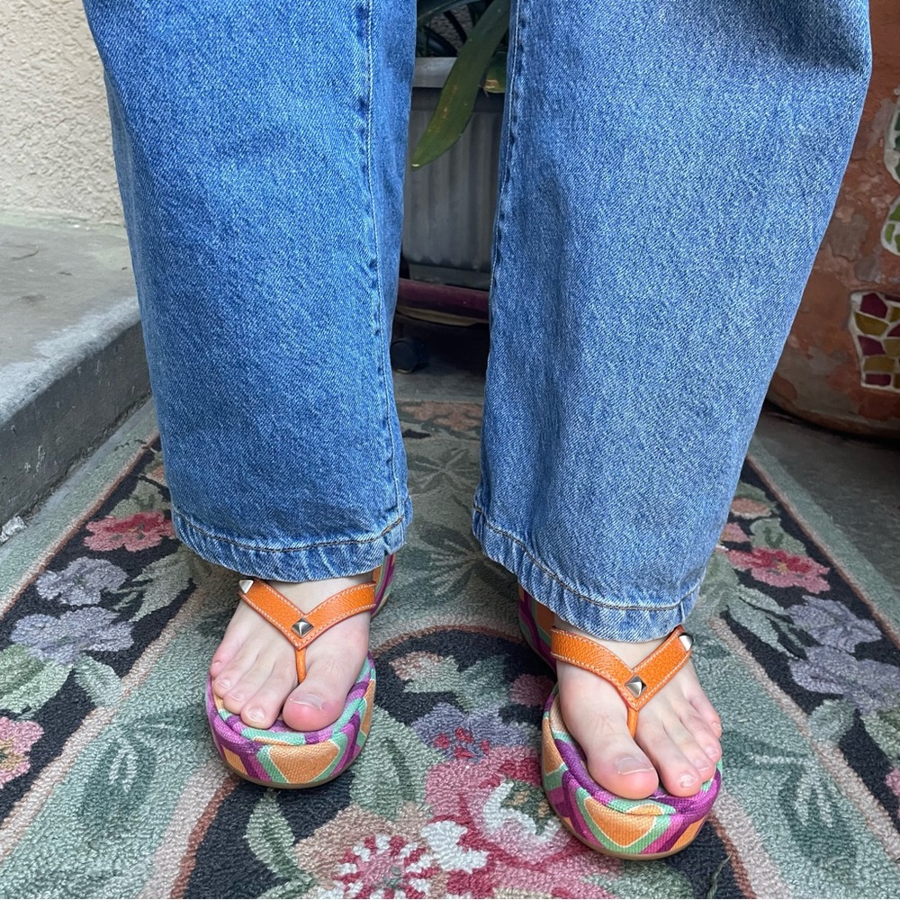 Vintage multicolored Prada Sandals with Geometric Pattern and Cushioned Sole - Picture 3 of 14